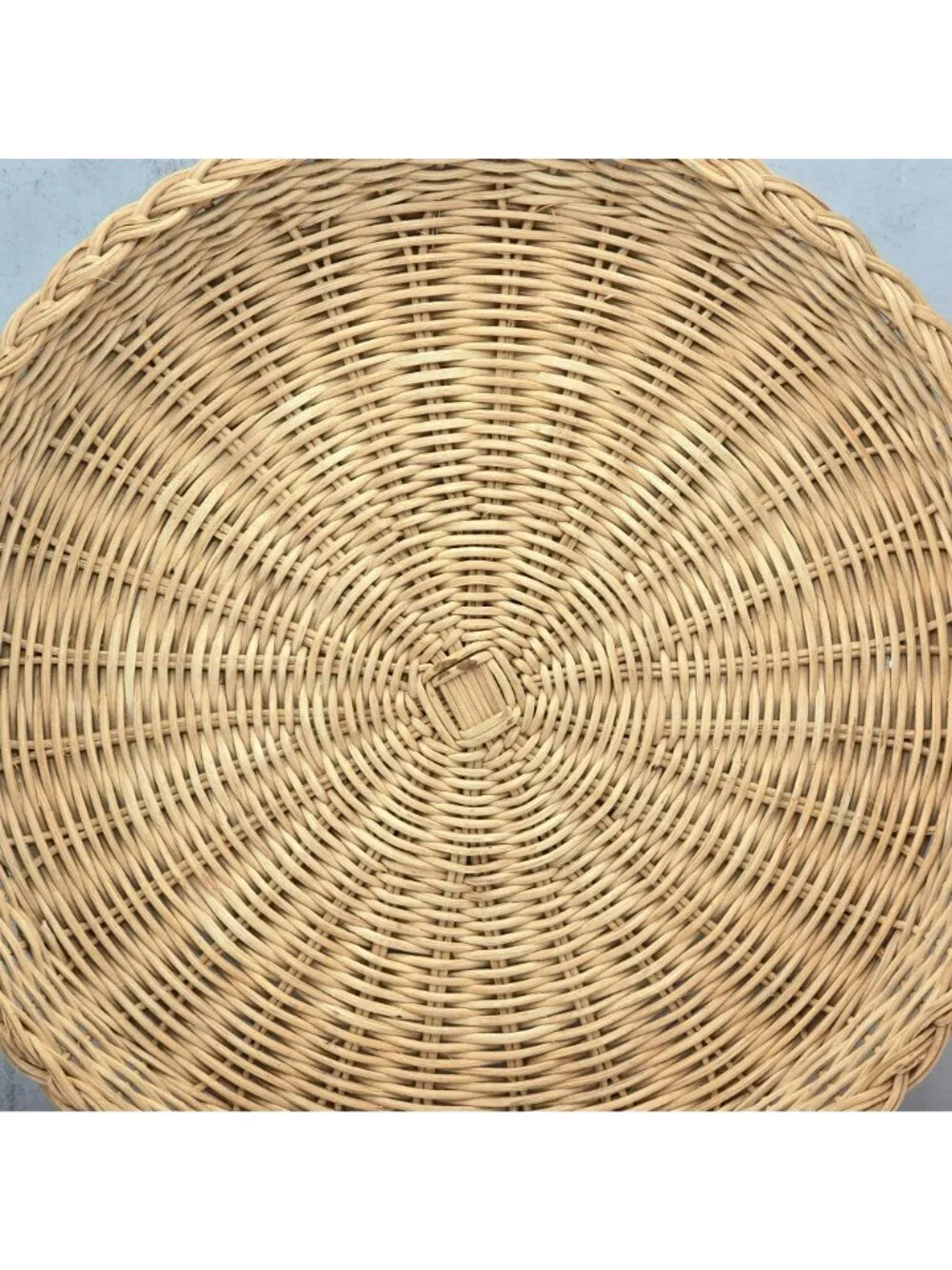 Large Vintage Woven Rattan Round Basket Tray Handmade Rustic Decor 12.5